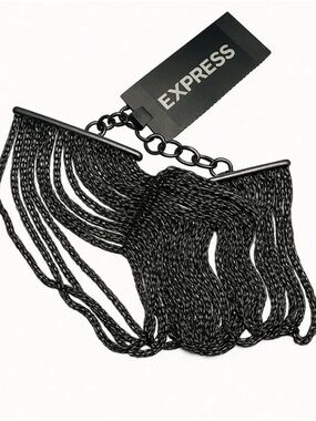 Express Black Fringe Chain Bracelet Statement Adjustable Gunmetal